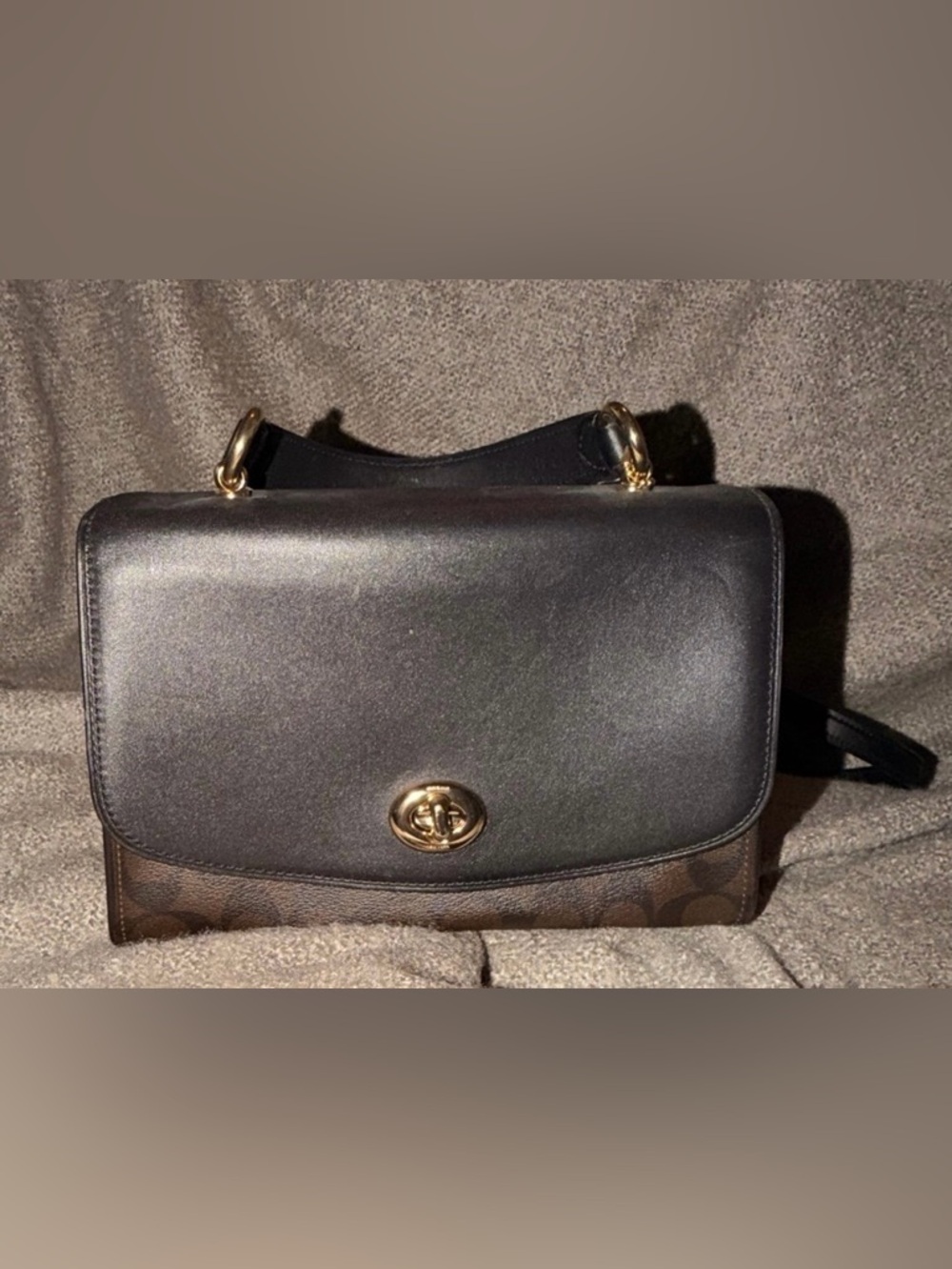 Coach Black and Brown Signature Canvas Messenger with Gold Hardware